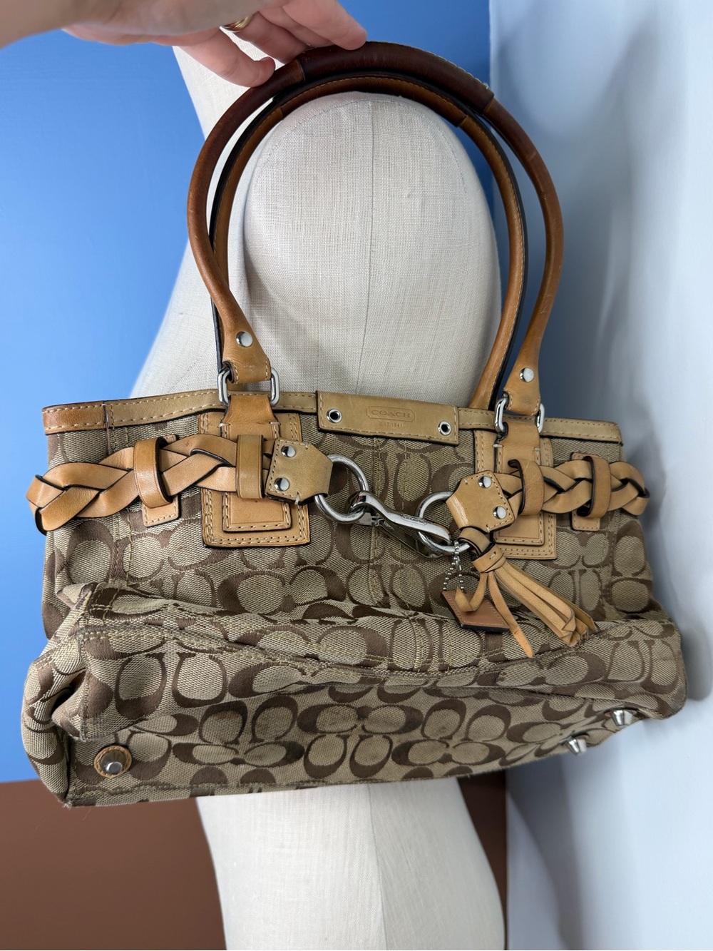 coach Vintage y2k tan braided detail hang tag shoulder bag
